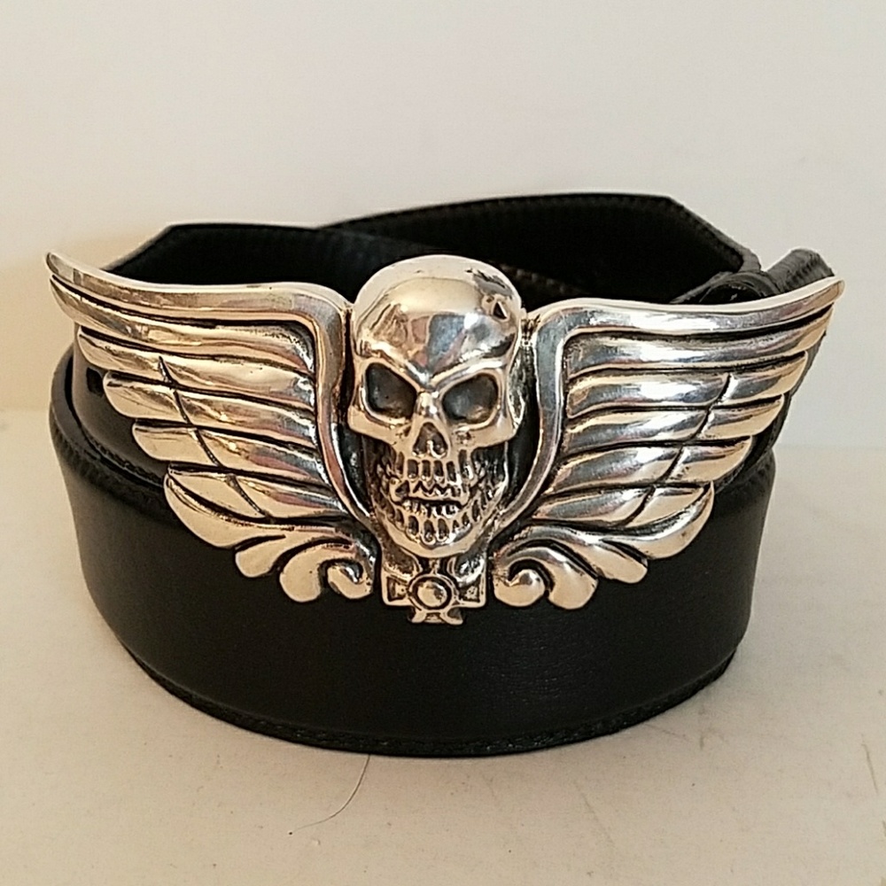 1" Skull Head with Wings Belt Buckle Only.